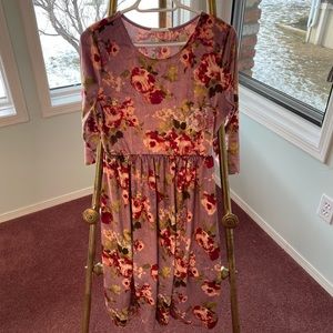 Modest Purple Floral Velvet Midi Dress